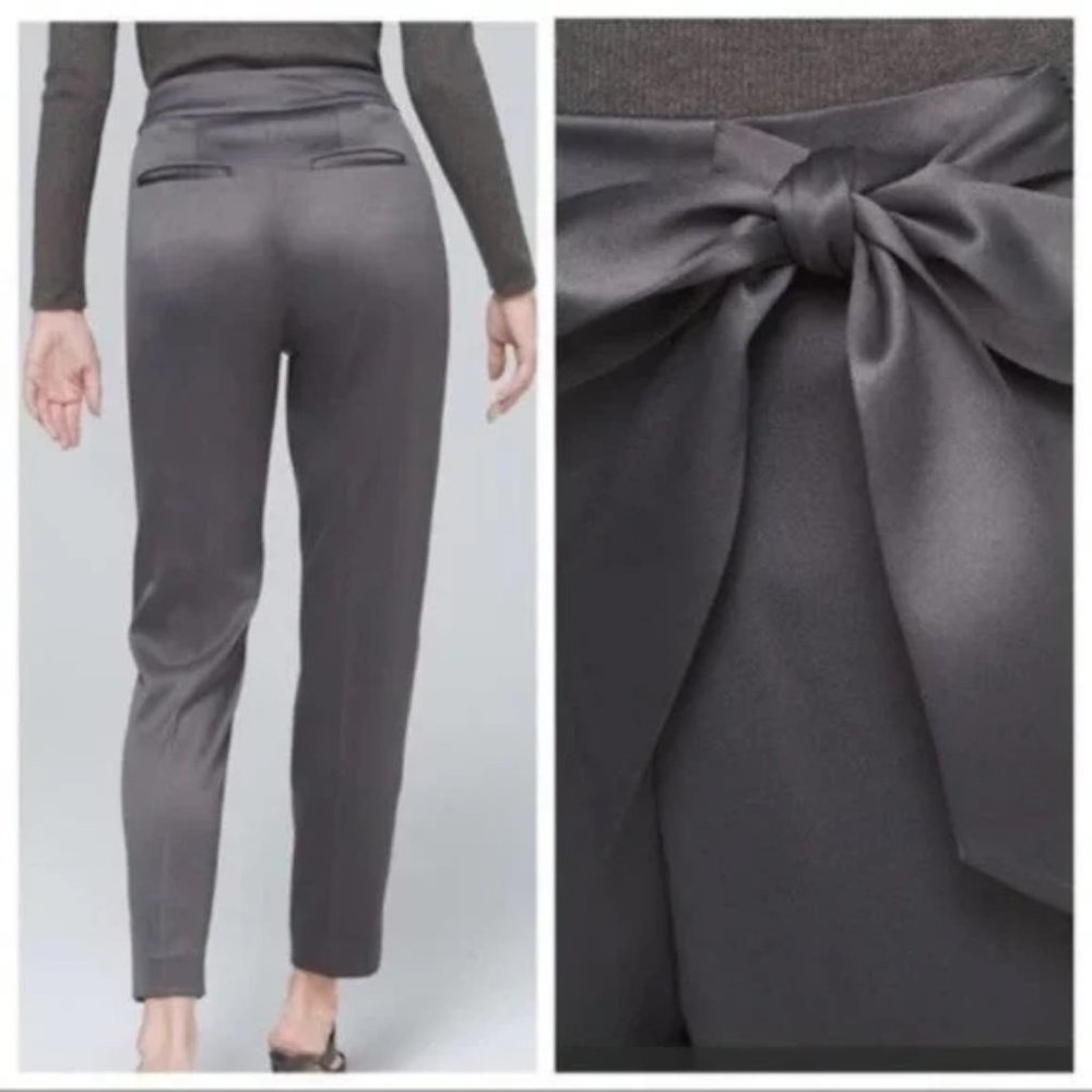 NWOT White House Black Market Bow-Belt Satin Tapered Ankle Pants - Picture 2 of 6